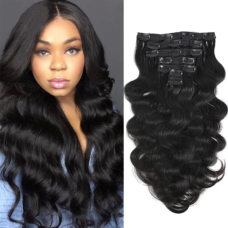 Body Wave 100% Brazilian Clip in Hair Extensions Human Hair 8Pcs Remy Hair Extensions Clip ins For Women with 18Clips 120g