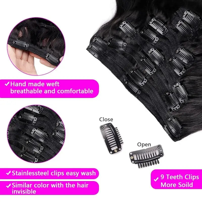 Body Wave 100% Brazilian Clip in Hair Extensions Human Hair 8Pcs Remy Hair Extensions Clip ins For Women with 18Clips 120g