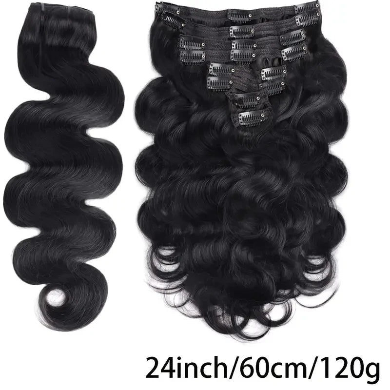 Clip in Body Wave Hair Extensions for Black Women 100% Unprocessed Virgin Human Hair Clip in Extensions #1B Natural Black Color