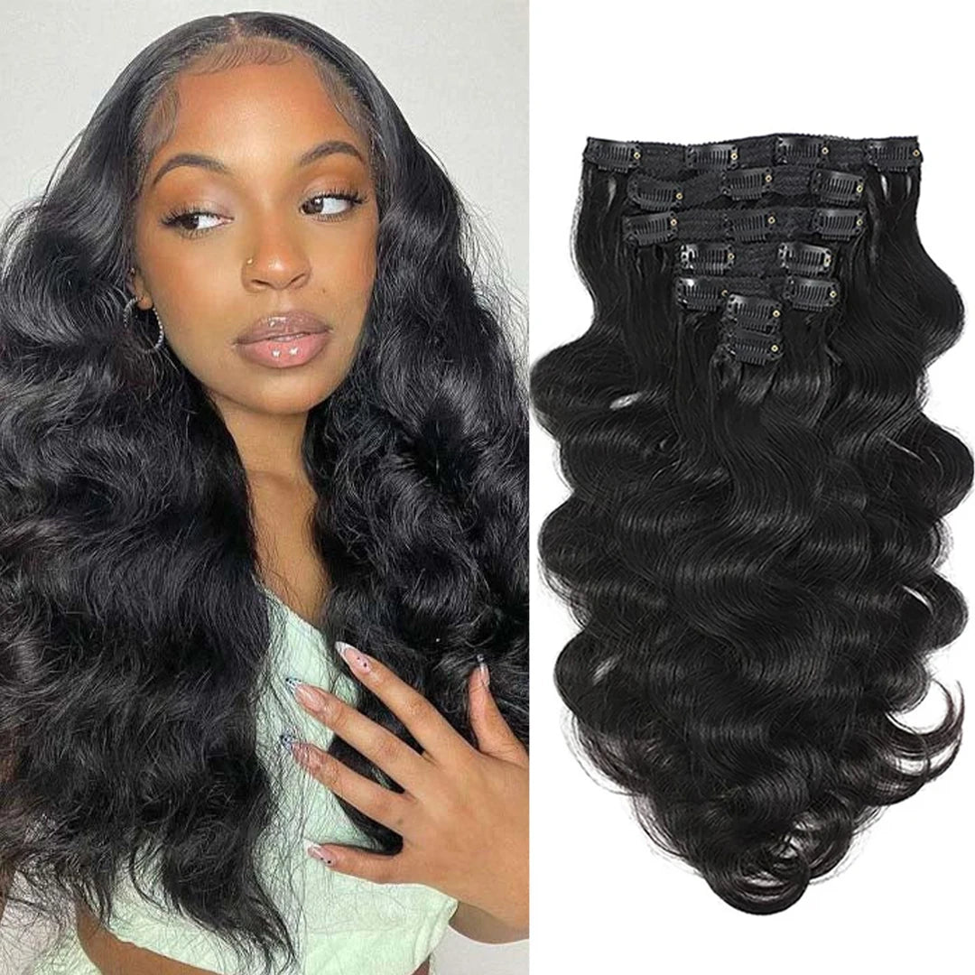 Body Wave 100% Brazilian Clip in Hair Extensions Human Hair 8Pcs Remy Hair Extensions Clip ins For Women with 18Clips 120g