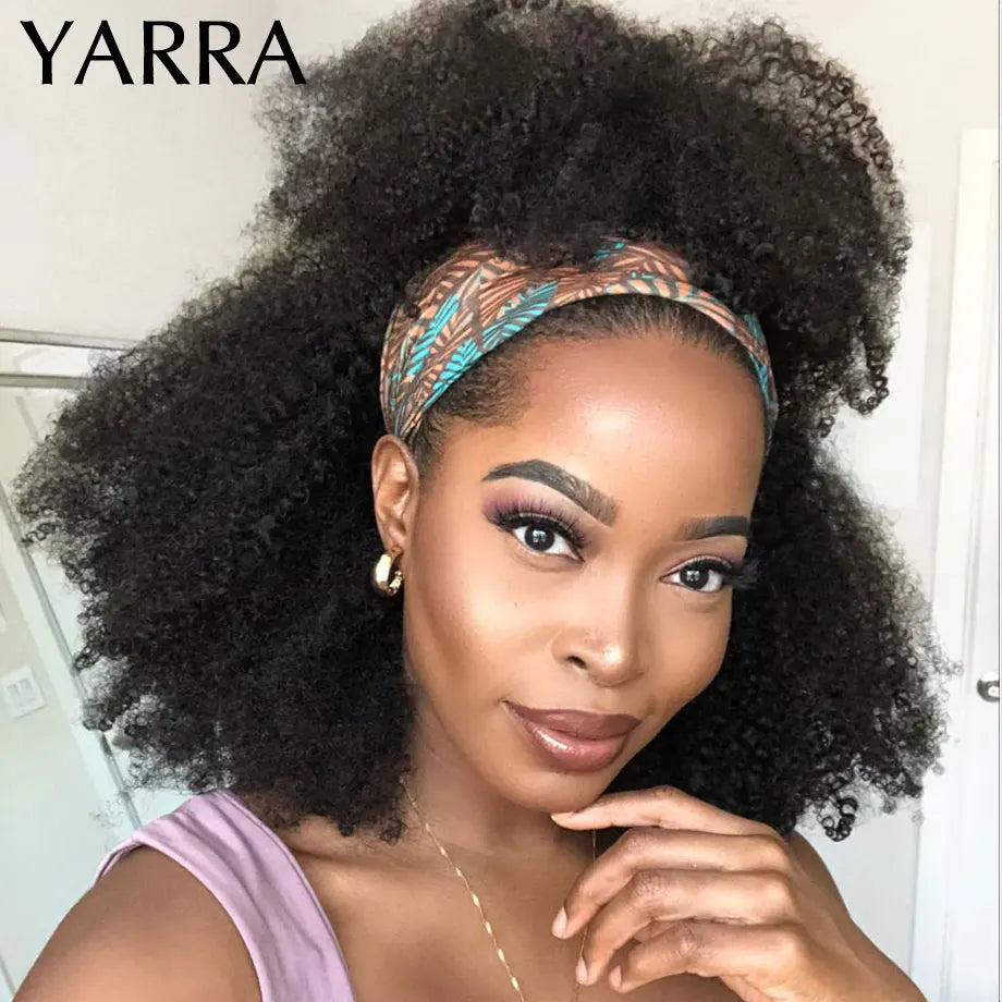 Afro Kinky Curly Human Hair Headband Wigs For Black Women 180% Density Human Hair Brazilian Remy Full Machine Made Hair YARRA