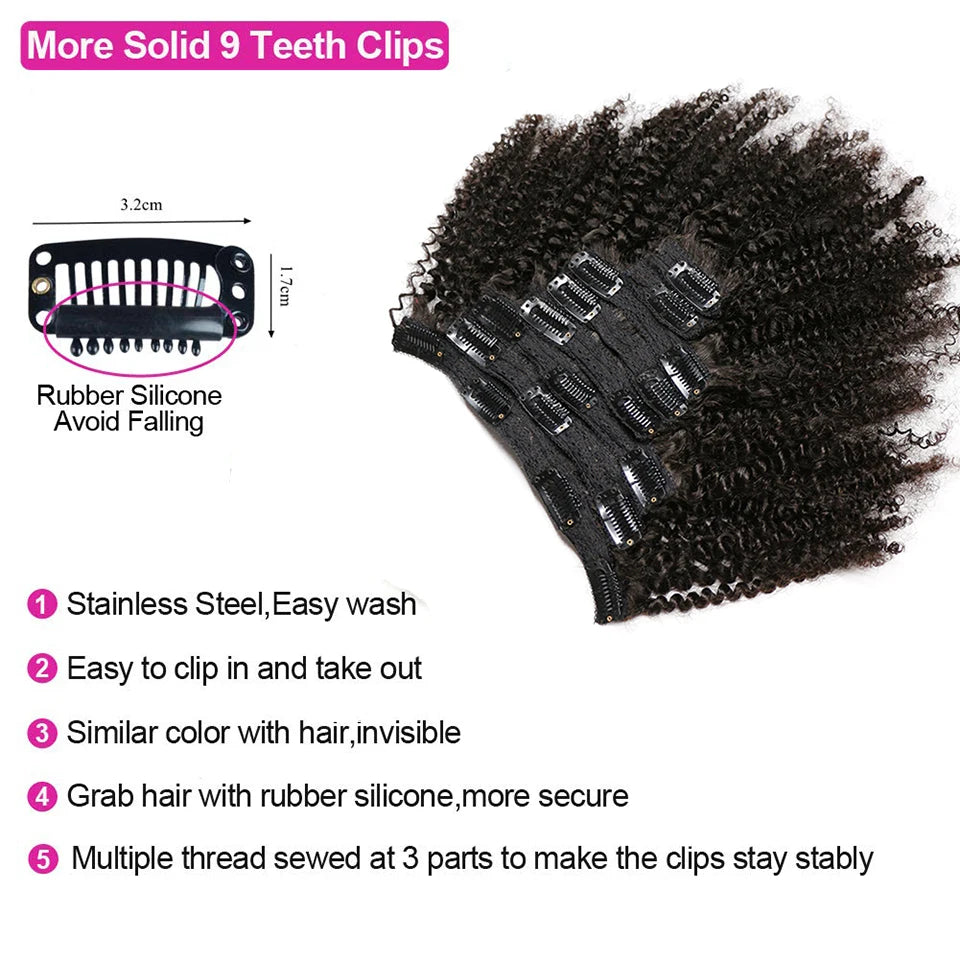 Kinky Curly Clip in Hair Extension Maxine 3C 4A Afro Kinky Curly Clip in Human Hair Extensions Women 120g/set clip-in Full Head