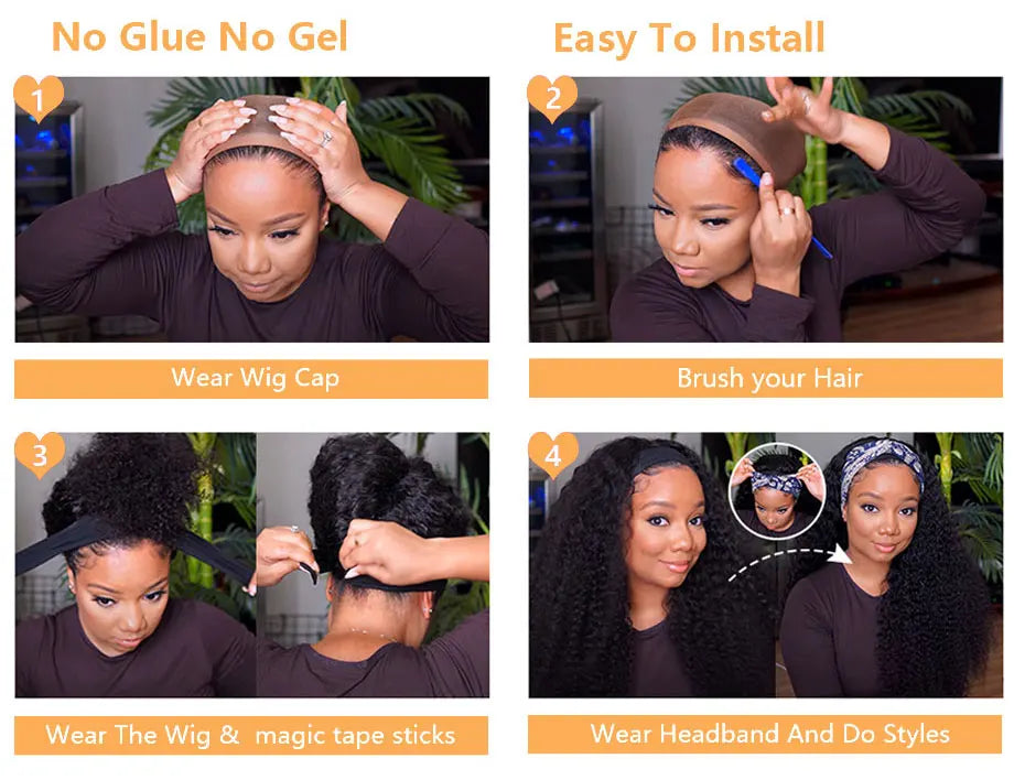 Afro Kinky Curly Human Hair Headband Wigs For Black Women 180% Density Human Hair Brazilian Remy Full Machine Made Hair YARRA