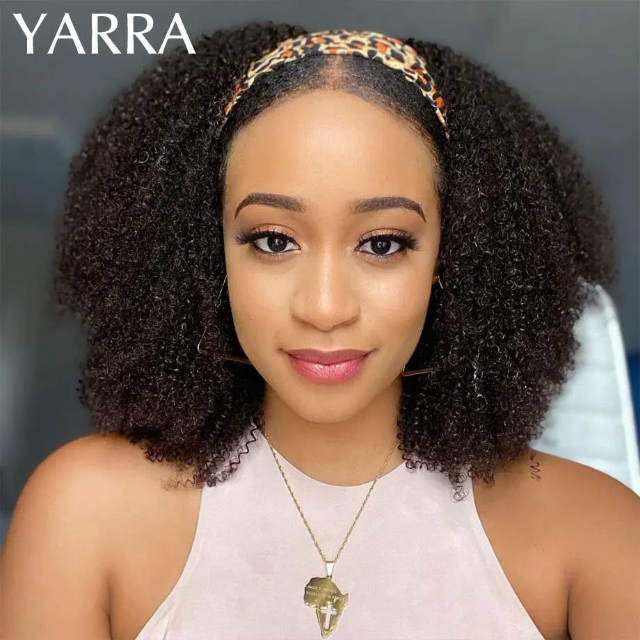Afro Kinky Curly Human Hair Headband Wigs For Black Women 180% Density Human Hair Brazilian Remy Full Machine Made Hair YARRA