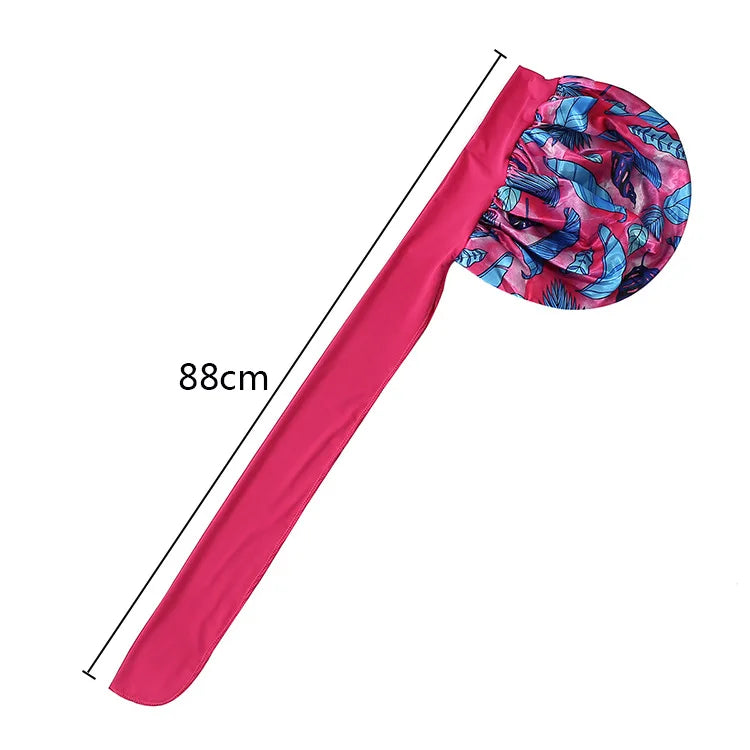 Yaam Extra Large Satin Bonnet Long Tail African Style