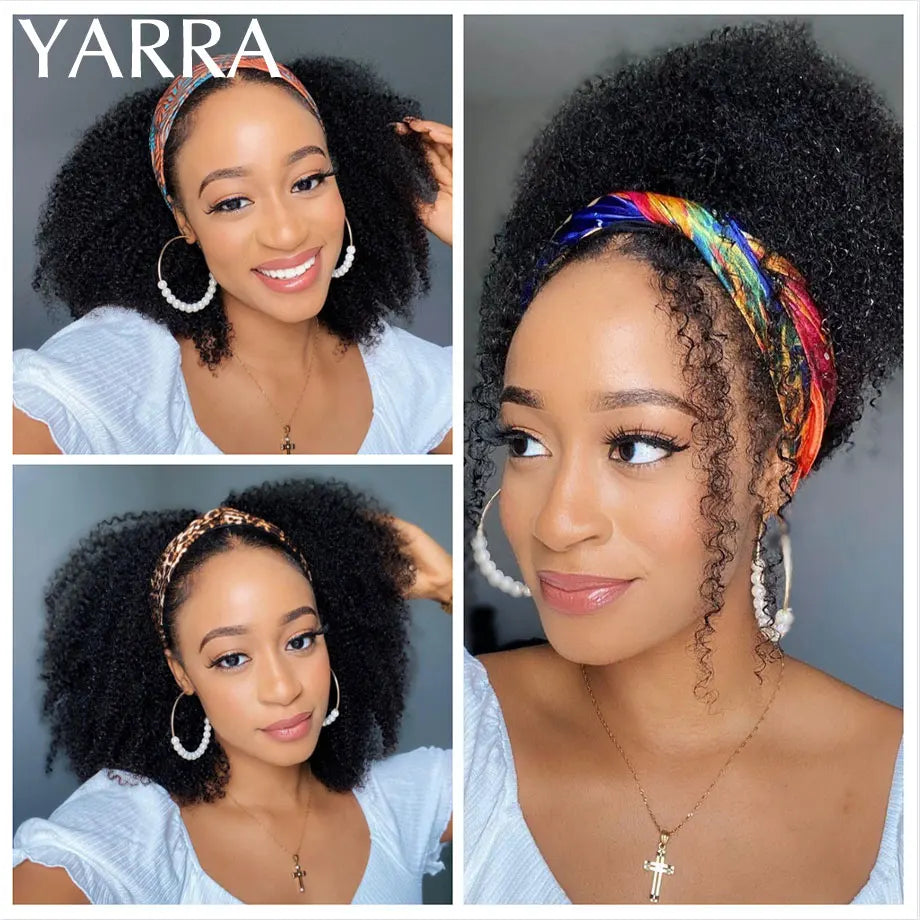 Afro Kinky Curly Human Hair Headband Wigs For Black Women 180% Density Human Hair Brazilian Remy Full Machine Made Hair YARRA