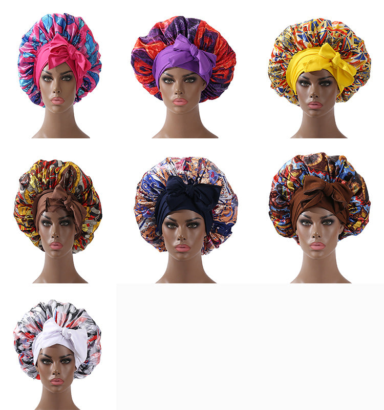 Yaam Extra Large Satin Bonnet Long Tail African Style