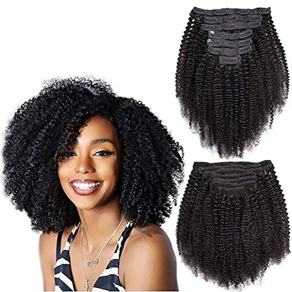 Afro Kinky Curly Clip In Human Hair Extensions 8Pcs/Pack Full Head For Black Women Brazilian Clip in Hair Extensions Human Hair