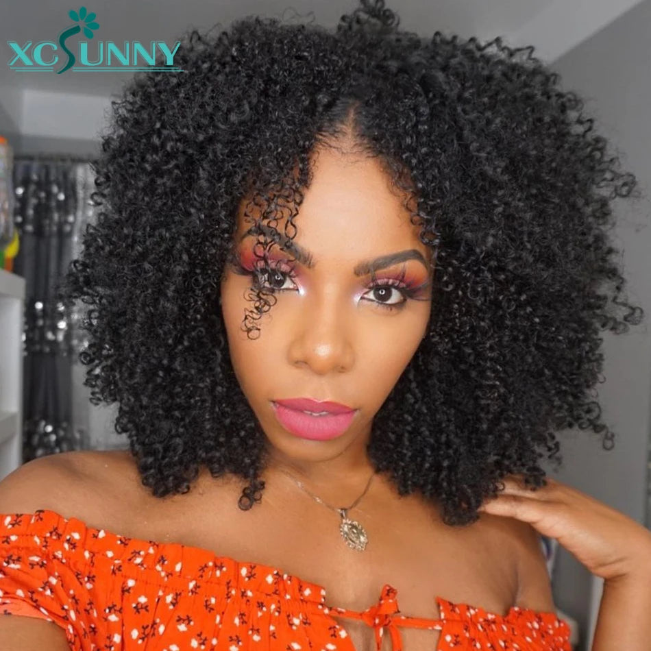 Afro Kinky Curly Wig V Part Wig Human Hair Glueless Upgrade U Part Wig Blend with Your Own Hairline For Women Brazilian Xcsunny