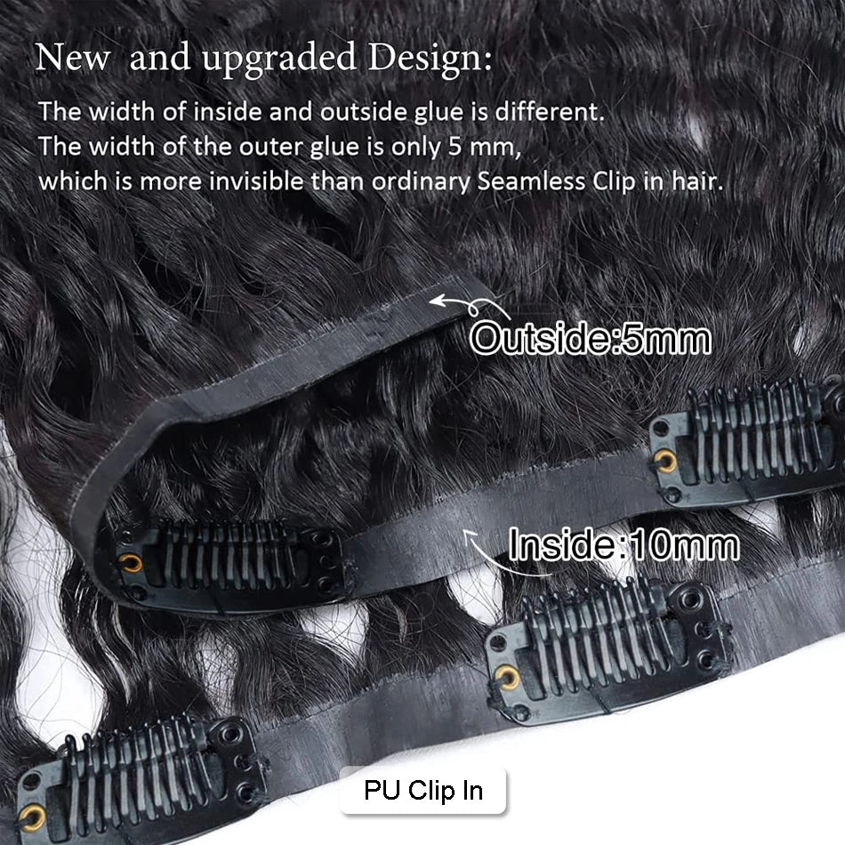 Seamless PU Clip In Hair Extensions Kinky Straight Burmese Classical Weft Clip Ins Human Hair Extensions For Black Women