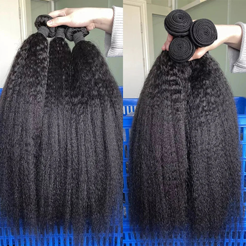 12A Kinky Straight Human Hair Bundles 100 Human Hair Yaki Straight Bundle 20 22 24 Inch Human Hair Bundles 3-5 Days Delivery