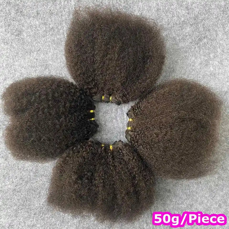 Fluffy 4A 4B Afro Kinky Curly Human Hair Bundles Double Drawn Kinky Curly Weaves Human Hair Weft Hair Extensions For Black Women