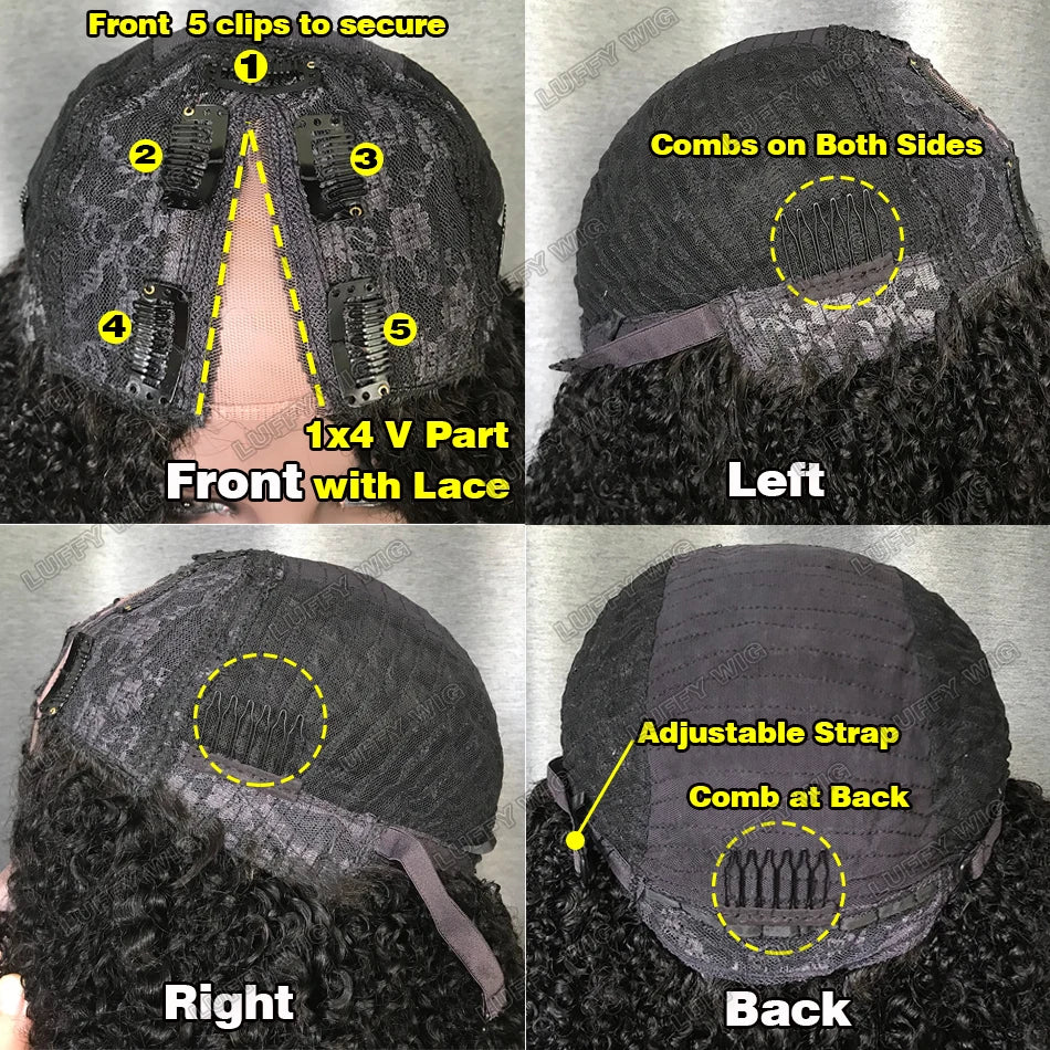Afro Kinky Curly V Part Wig Human Hair Wigs Glueless V Part Wig Brazilian for Women No Leave Out Blend with Your Own Hairline