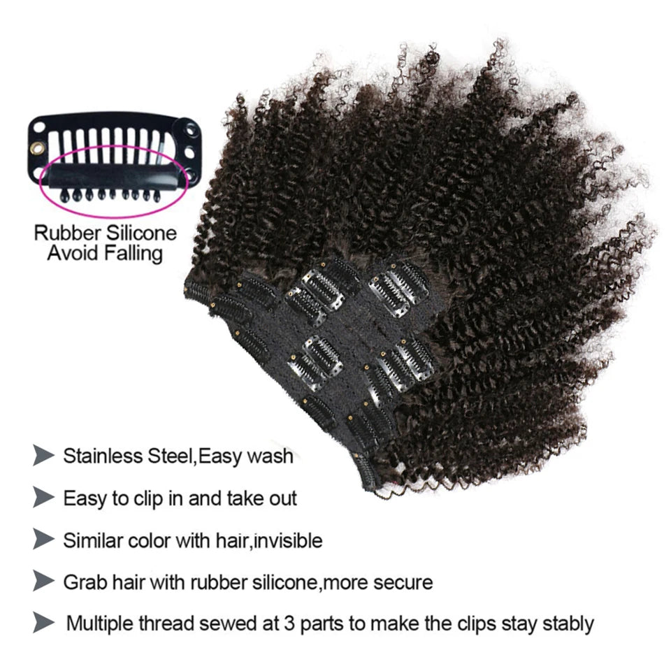 Afro Kinky Curly Clip In Human Hair Extensions 8Pcs/Pack Full Head For Black Women Brazilian Clip in Hair Extensions Human Hair