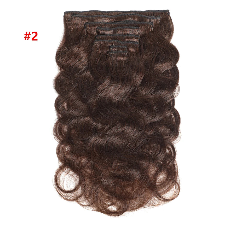 10-24Inch 120G/Set #2 Color Dark Brown Body Wave Clip In Human Hair Extensions Brazilian 100% Remy Human Hair 8Pcs/Set For Women