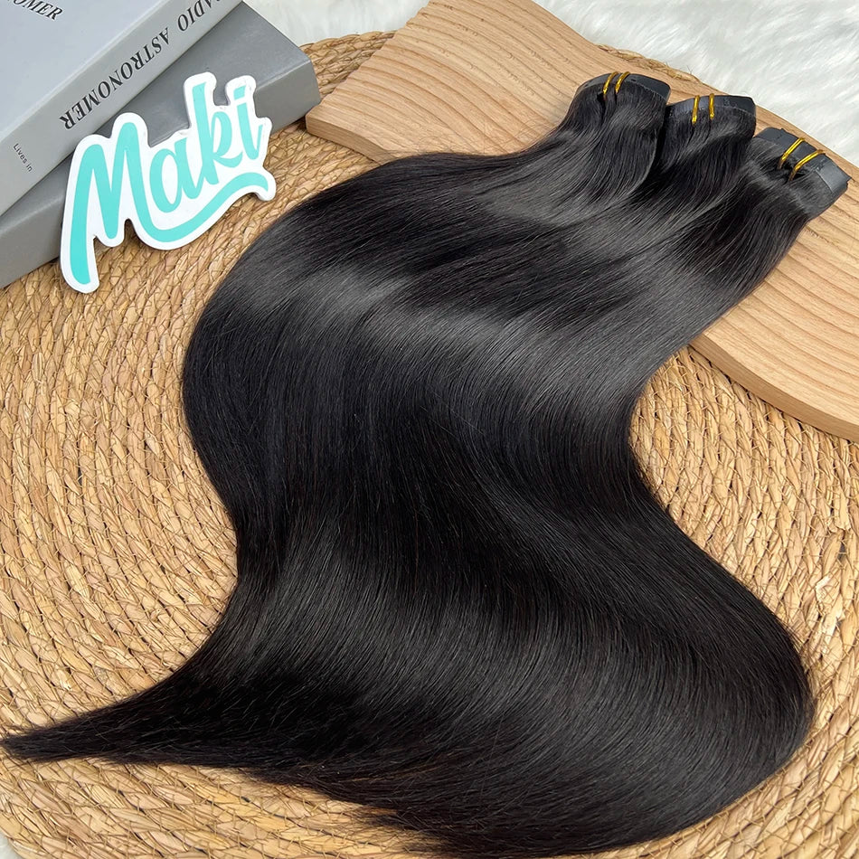 Raw Unprocessed 100g 7Pcs/Set Seamless Clips in #1B Natural Color Human Hair Extensions Long PU Weft Invisible Straight Hair