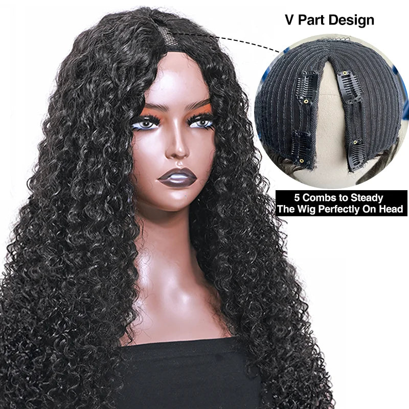 Kinky Curly V Part Wig Human Hair 250% Glueless V U Part Human Hair Wigs for Women Brazilian Remy Deep Wave Wig 30 32 34 Inch