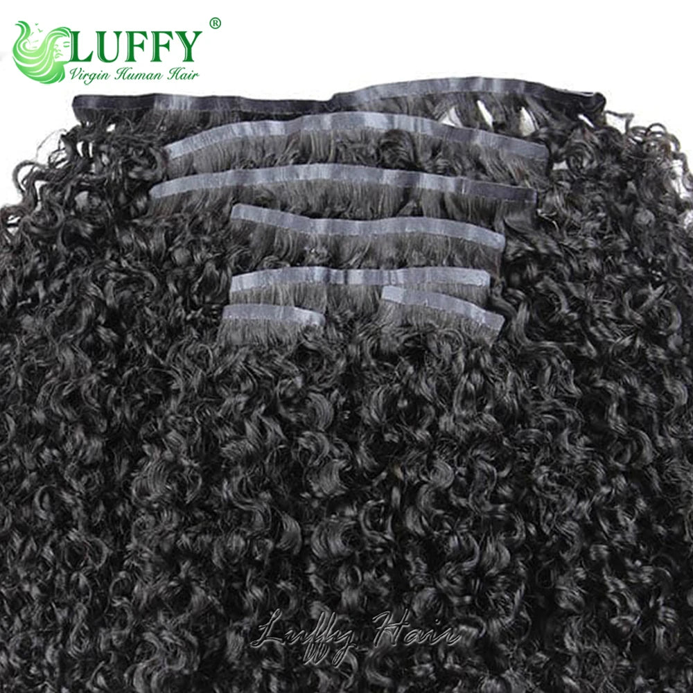 Afro Kinky Curly Seamless Clip Ins Human Hair PU Clip In Hair Extensions For Black Women Skin Weft Burmese Human Hair Extension