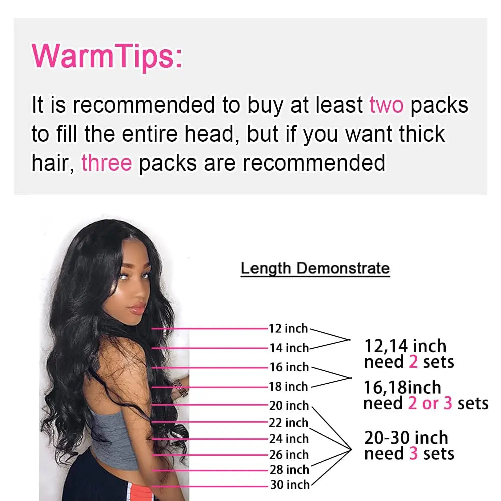 Body Wave Clip in Hair Extensions 100% Human Hair With Double Weft Brazilian Clip In 8Pcs 120G For Black Woman Clip Ins Hair #1B