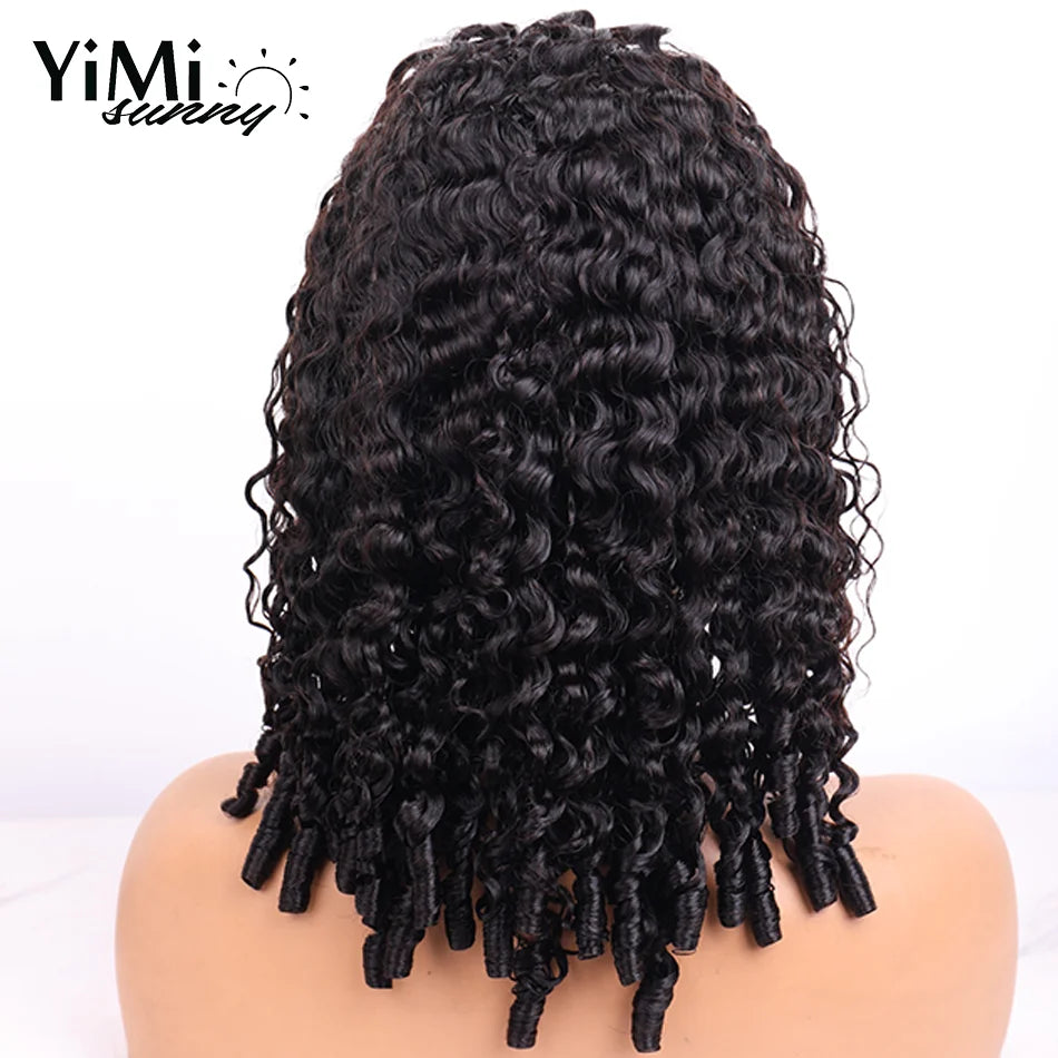 3C 4A Burmese Curly Flip Over Half Human Hair Wigs For Woman 3/4 Invisible Natural Curly 350% Adjustable & Breathable Yimisunny
