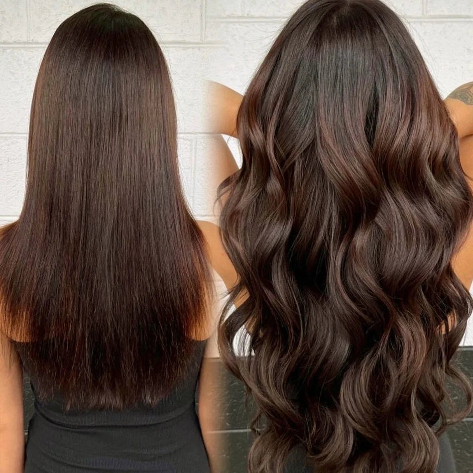 Clip in Hair Extensions Real Human Hair Straight 100% Brazilian Remy Human Hair Clip on Chocolate Brown 10-26 inch For Women