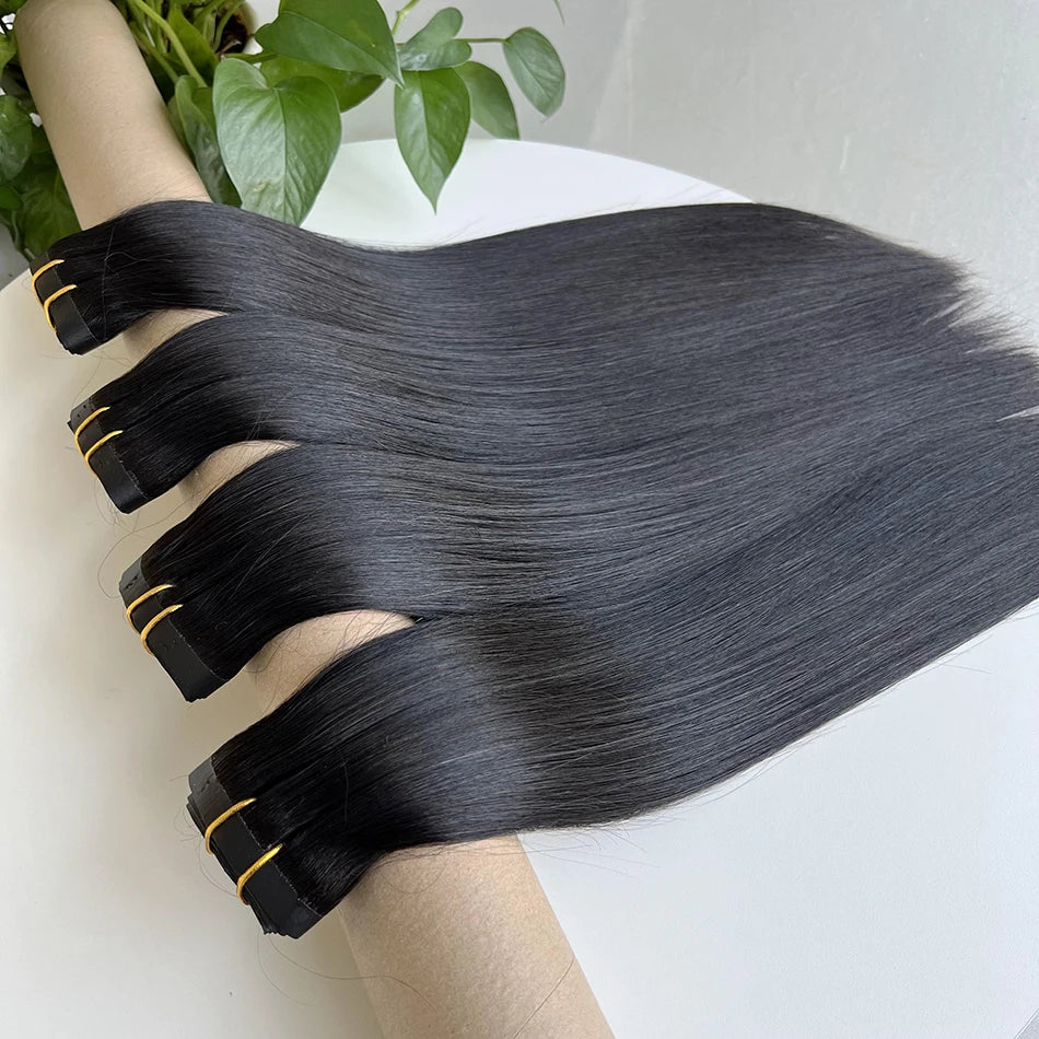 Raw Unprocessed 100g 7Pcs/Set Seamless Clips in #1B Natural Color Human Hair Extensions Long PU Weft Invisible Straight Hair