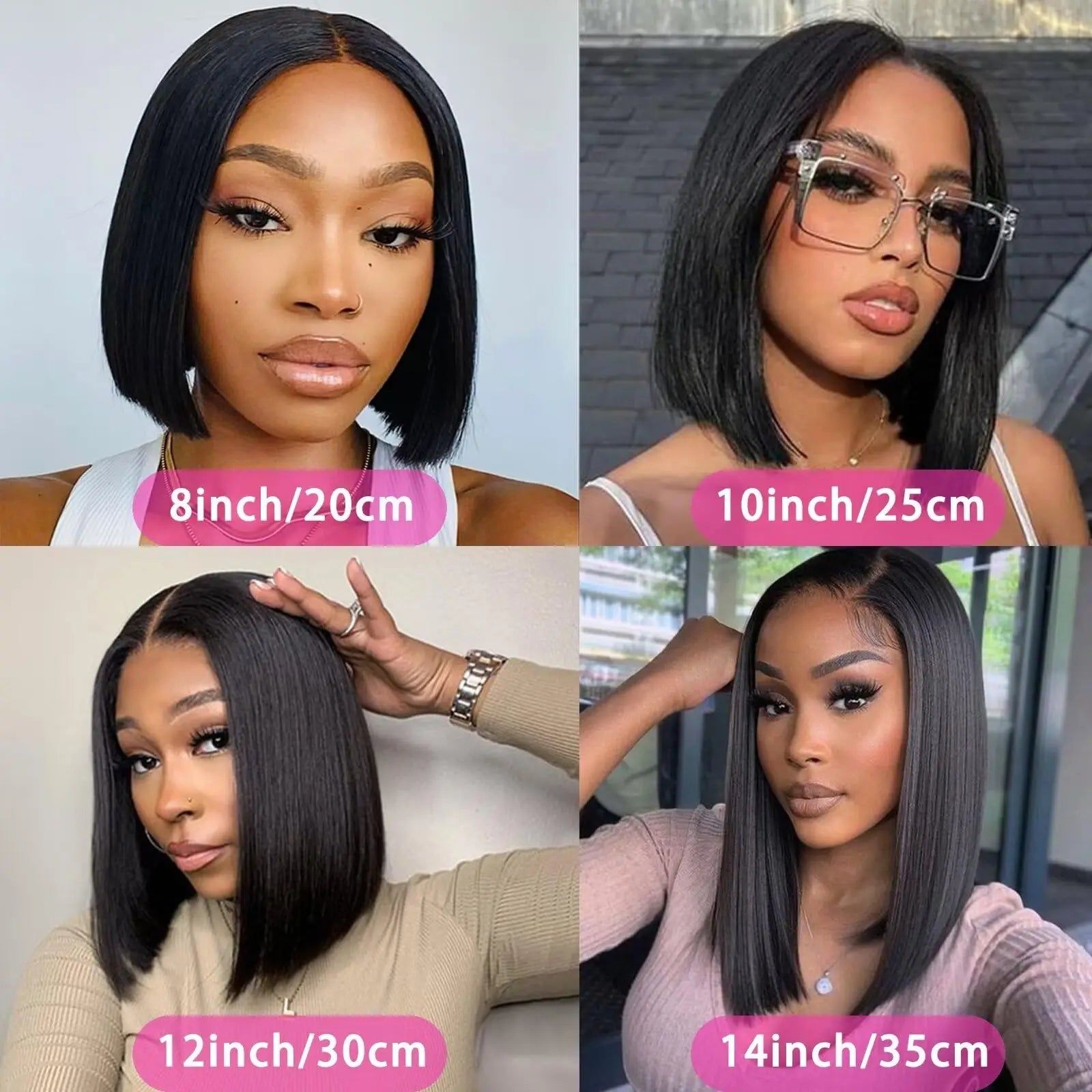 250 Density V Part Wig Bob Straight Human Hair Wigs 8-16