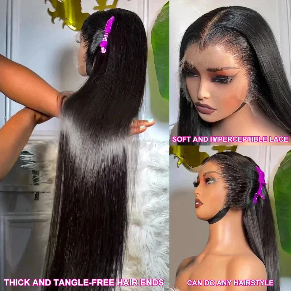 Brazilian Straight 360 Full Lace Frontal Wig 40 Inch 13x6 HD Transparent Lace Front Human Hair Wigs 5x5 Closure Wigs For Women