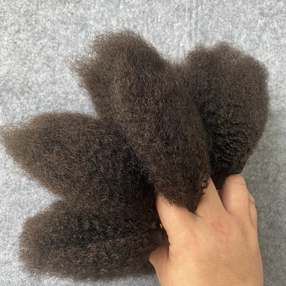 Fluffy 4A 4B Afro Kinky Curly Human Hair Bundles Double Drawn Kinky Curly Weaves Human Hair Weft Hair Extensions For Black Women