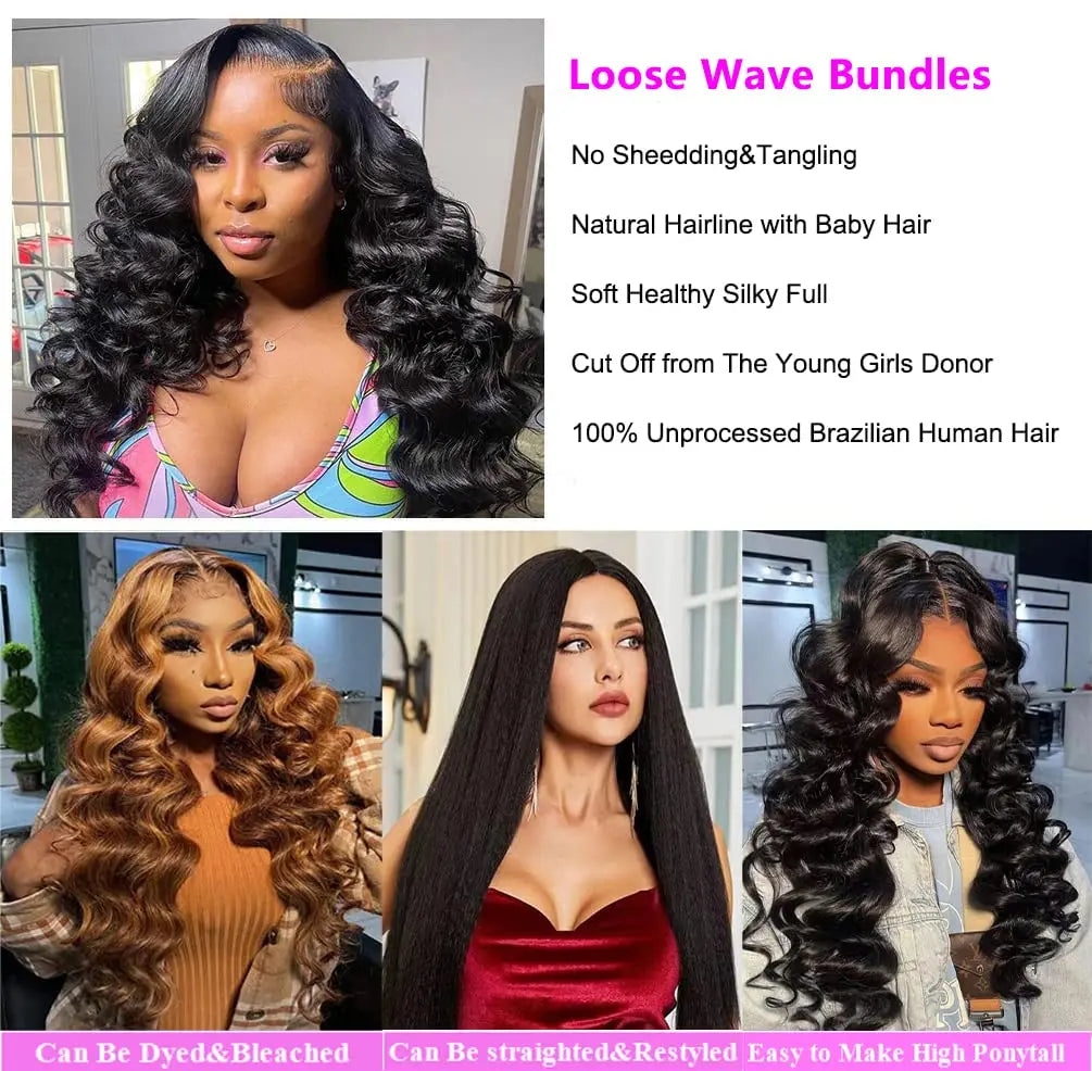30 Inch Loose Wave Bundles Human Hair Bundles Brazilian 100% Unprocessed Virgin Hair Extensions For Black Women Natural Color