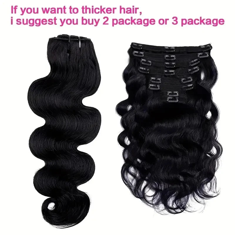 Clip in Body Wave Hair Extensions for Black Women 100% Unprocessed Virgin Human Hair Clip in Extensions #1B Natural Black Color