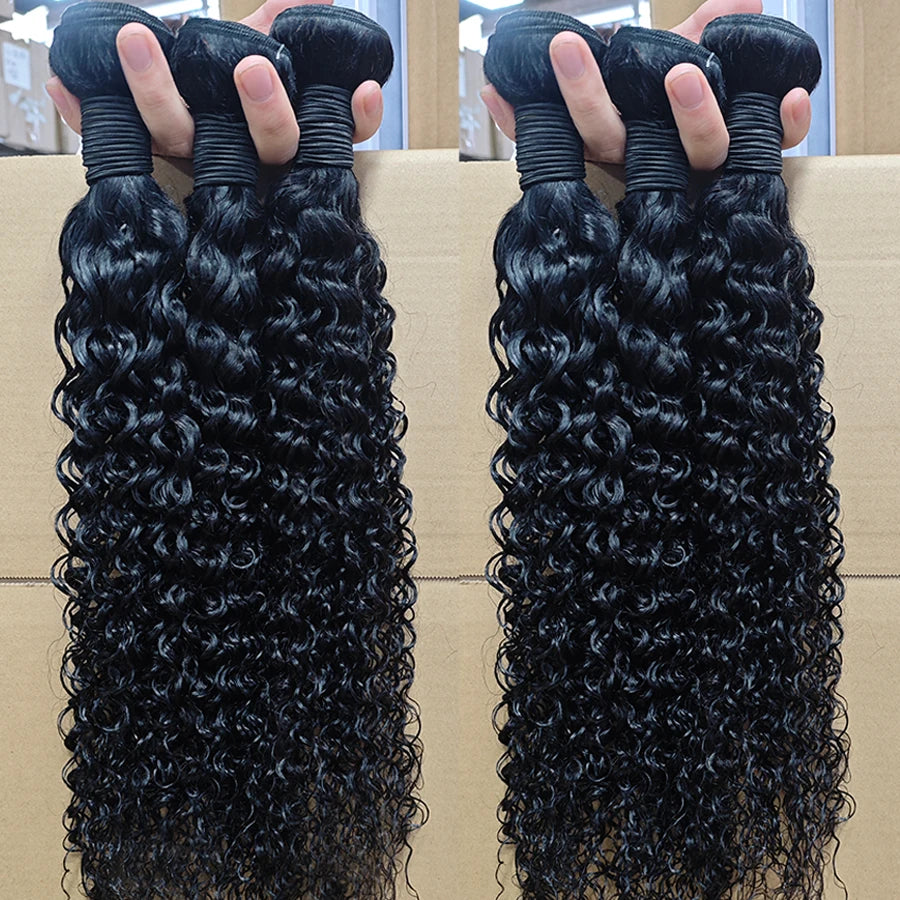 26inch Jerry Curly Human Hair Bundles 100% Brazilian Raw Human Hair 1/3/4 Bundles for Women 10A Thick Bundles 3 Days Delivery