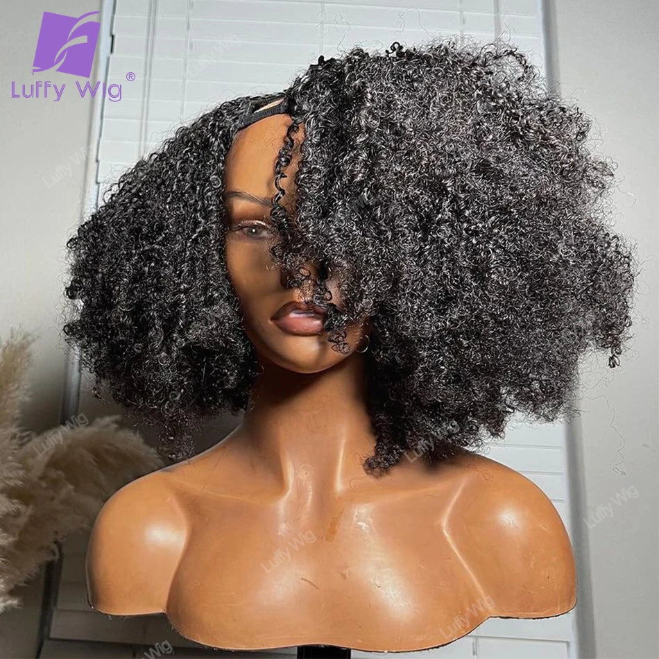 Afro Kinky Curly V Part Human Hair Wigs Brazilian Remy Minimal Leave Out Short VPart Bob Wig Glueless Coily U Part Wig LUFFY