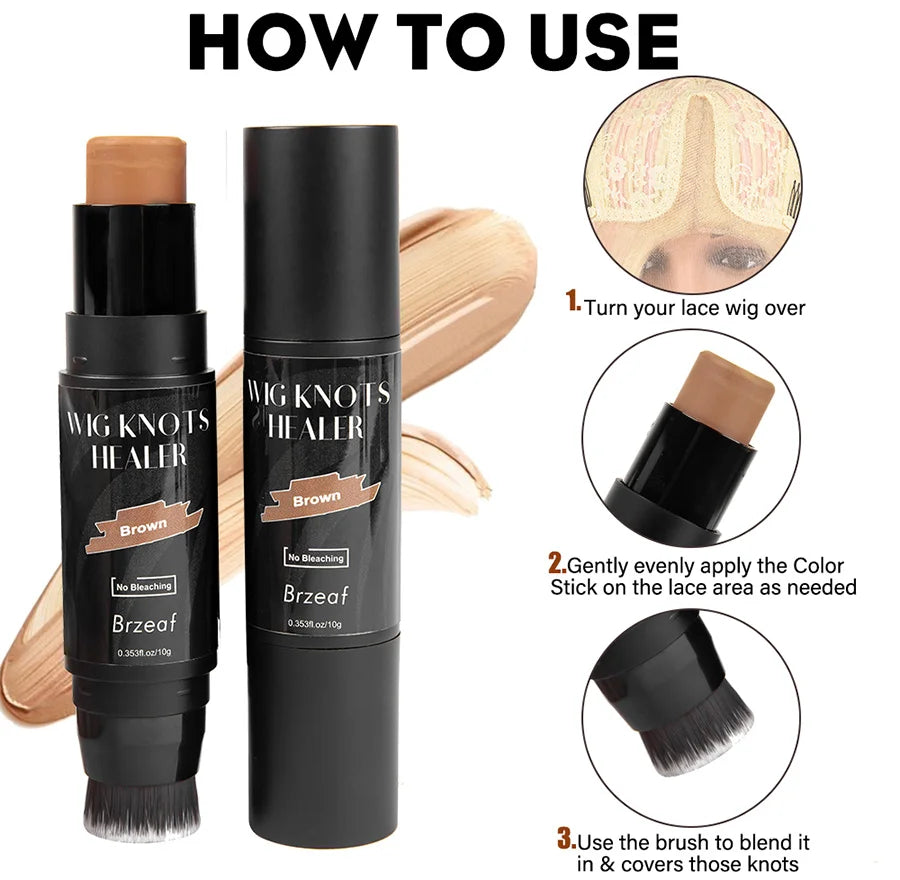 Wig Lace Dyeing Stick With Brush Double-Head Wig Knots Concealer Stick Lace Tint Spray For Lace Wigs & Frontal Part & Hairline