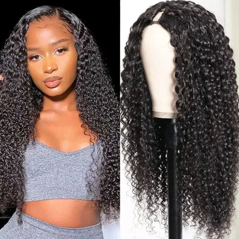 Curly V Part Wig Human Hair 250% Glueless V U Part Human Hair Wigs for Women Brazilian Remy Deep Wave 30 32 34 Inch Wigs on Sale