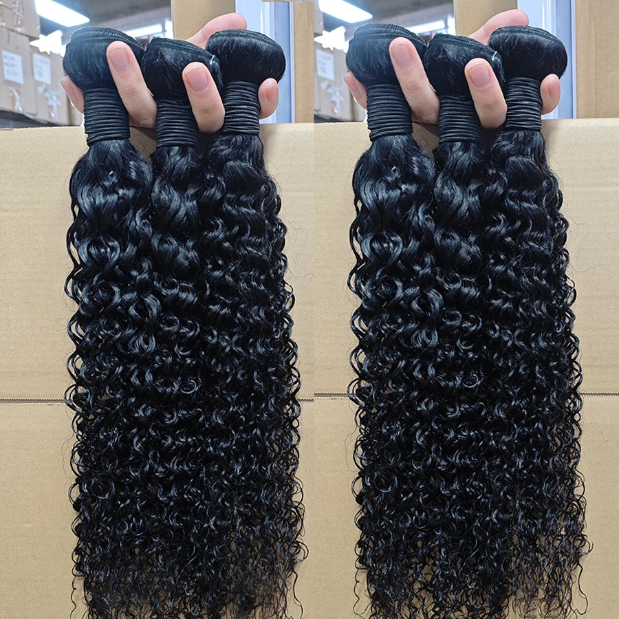 26inch Jerry Curly Human Hair Bundles 100% Brazilian Raw Human Hair 1/3/4 Bundles for Women 10A Thick Bundles 3 Days Delivery