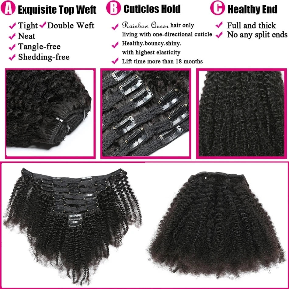 Afro Kinky Curly Clip In Human Hair Extensions 8Pcs/Pack Full Head For Black Women Brazilian Clip in Hair Extensions Human Hair