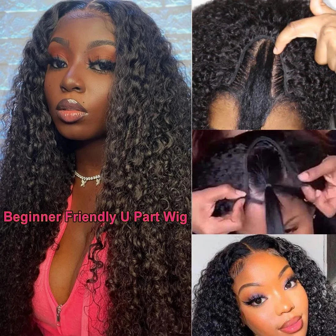 V Part Wig Human Hair No Leave Out Brazilian Deep Wave Human Hair Wigs for Women U Part Deep Curly Wigs No Glue Wig Virgin 250%