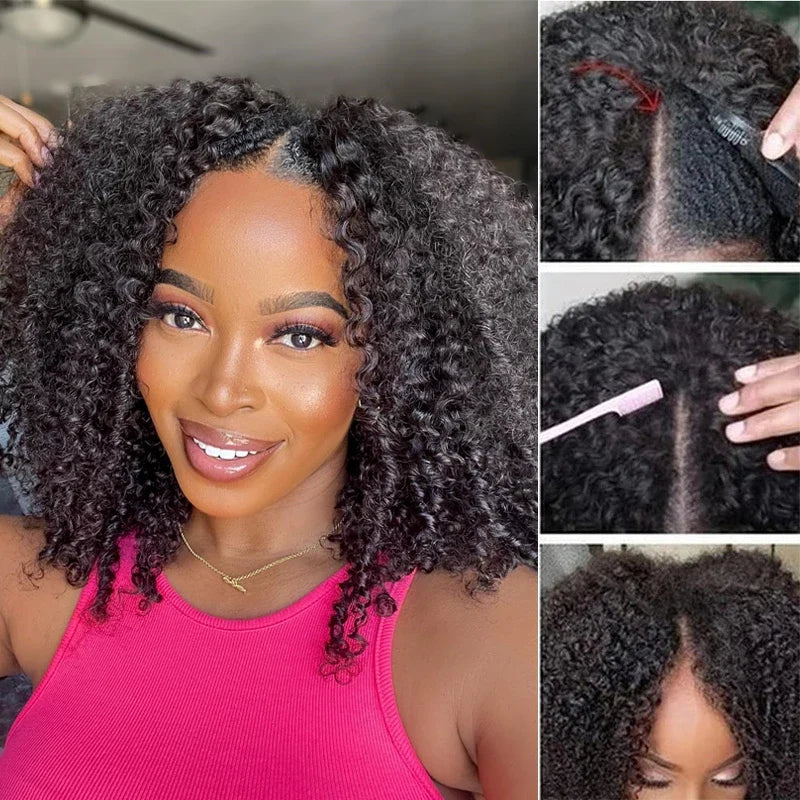 Curly V Part Wig Human Hair 250% Glueless V U Part Human Hair Wigs for Women Brazilian Remy Deep Wave 30 32 34 Inch Wigs on Sale