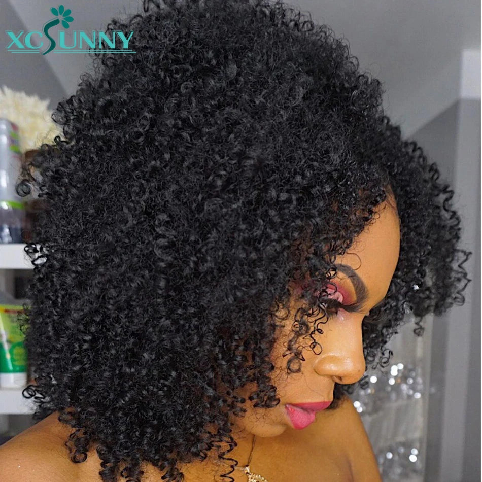 Afro Kinky Curly Wig V Part Wig Human Hair Glueless Upgrade U Part Wig Blend with Your Own Hairline For Women Brazilian Xcsunny