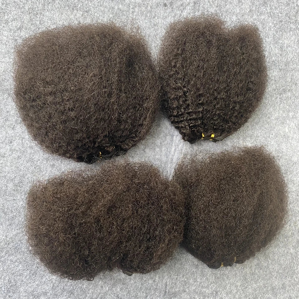 Fluffy 4A 4B Afro Kinky Curly Human Hair Bundles Double Drawn Kinky Curly Weaves Human Hair Weft Hair Extensions For Black Women