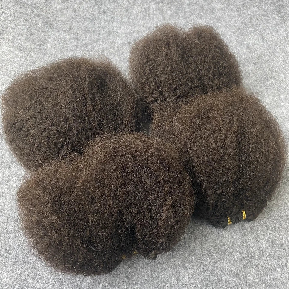 Fluffy 4A 4B Afro Kinky Curly Human Hair Bundles Double Drawn Kinky Curly Weaves Human Hair Weft Hair Extensions For Black Women