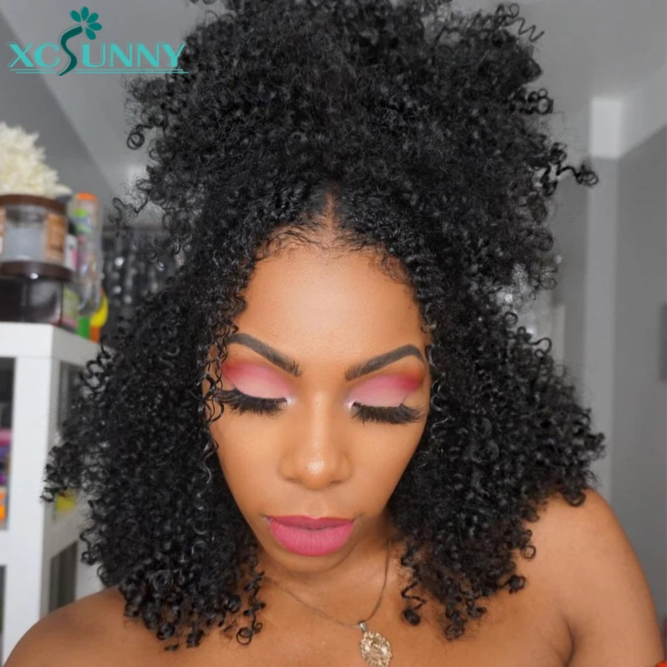 Afro Kinky Curly Wig V Part Wig Human Hair Glueless Upgrade U Part Wig Blend with Your Own Hairline For Women Brazilian Xcsunny