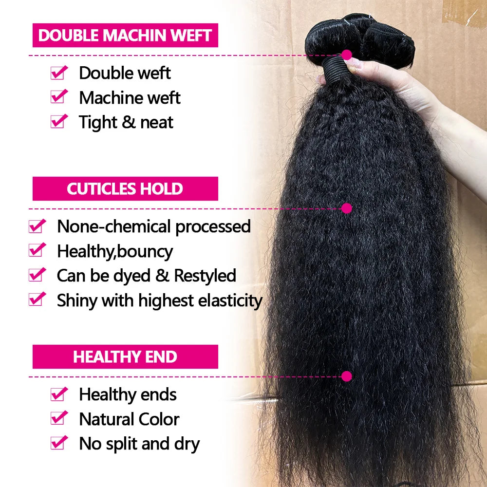 12A Kinky Straight Human Hair Bundles 100 Human Hair Yaki Straight Bundle 20 22 24 Inch Human Hair Bundles 3-5 Days Delivery
