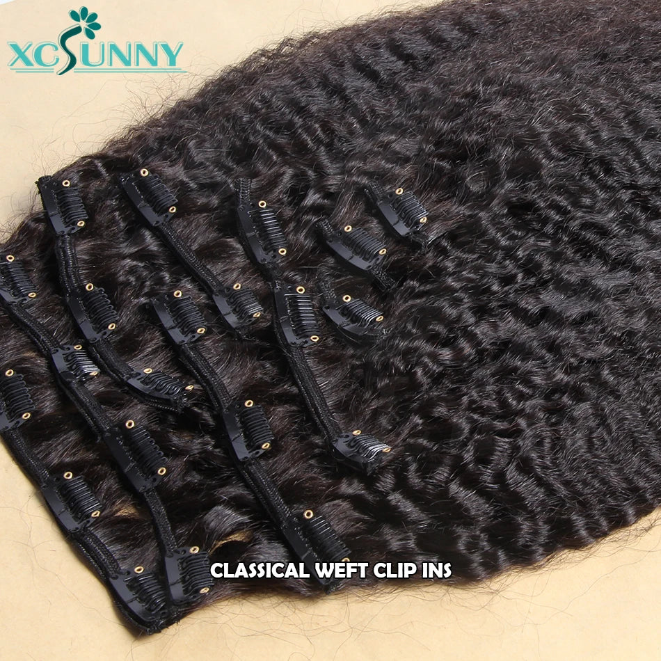 Seamless PU Clip In Hair Extensions Kinky Straight Burmese Classical Weft Clip Ins Human Hair Extensions For Black Women