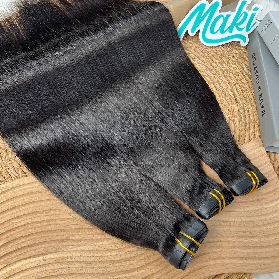 Raw Unprocessed 100g 7Pcs/Set Seamless Clips in #1B Natural Color Human Hair Extensions Long PU Weft Invisible Straight Hair
