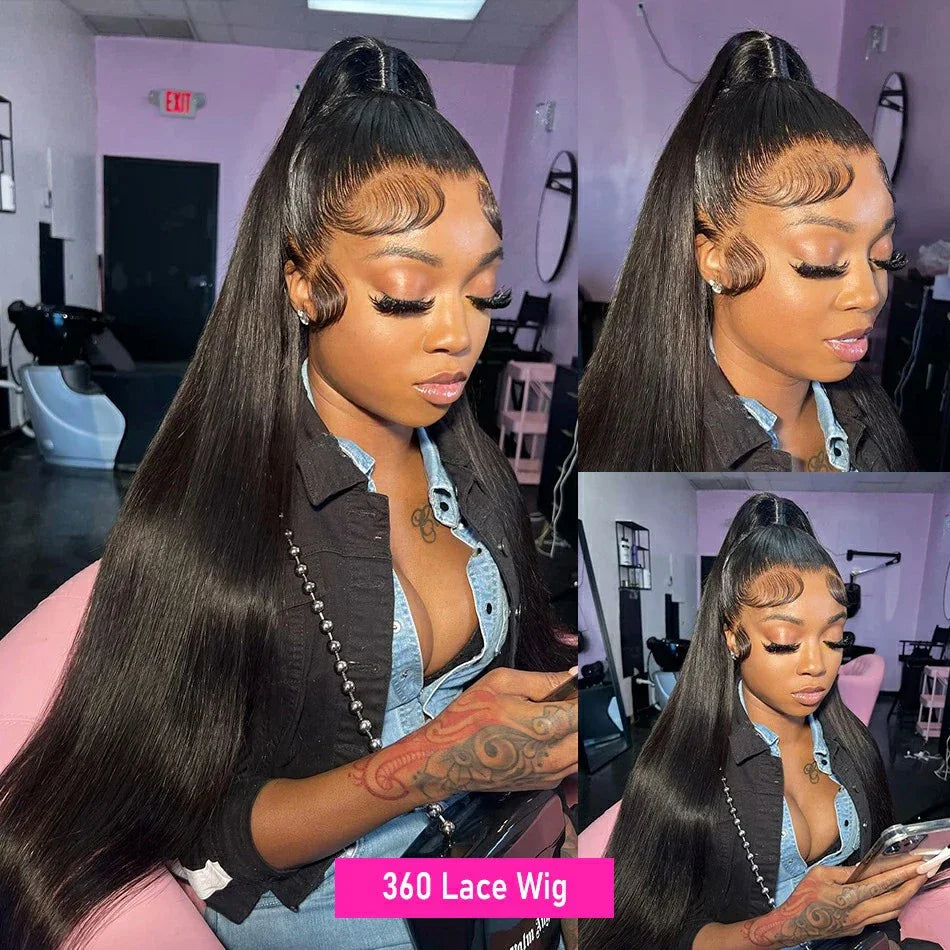 Brazilian Straight 360 Full Lace Frontal Wig 40 Inch 13x6 HD Transparent Lace Front Human Hair Wigs 5x5 Closure Wigs For Women