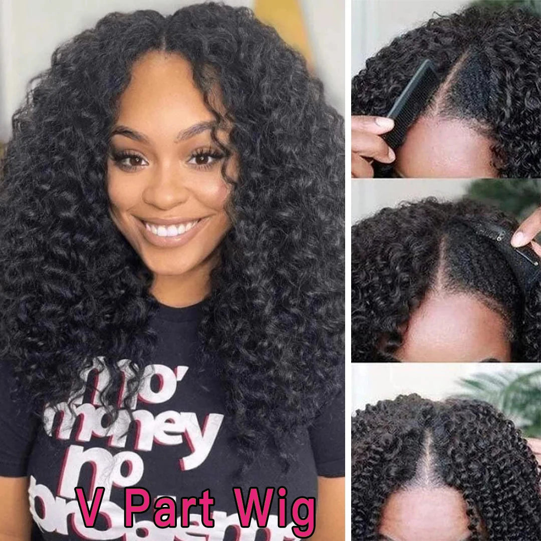 V Part Wig Human Hair No Leave Out Brazilian Deep Wave Human Hair Wigs for Women U Part Deep Curly Wigs No Glue Wig Virgin 250%