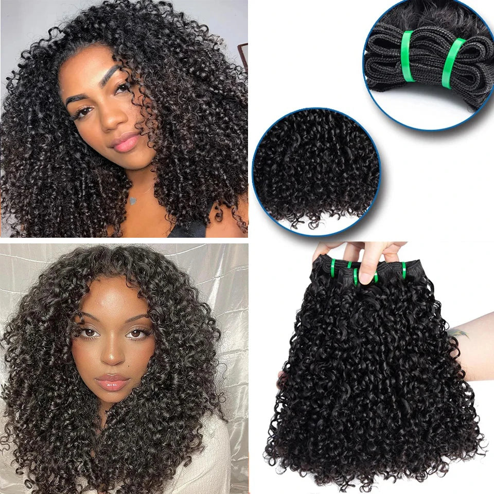 14-24Inches Pixie Bouncy Afro Kinky Curly Human Hair 3/4 Bundles Deal 100% Virgin Raw Hair Extension Double Drawn Wholesale 15A