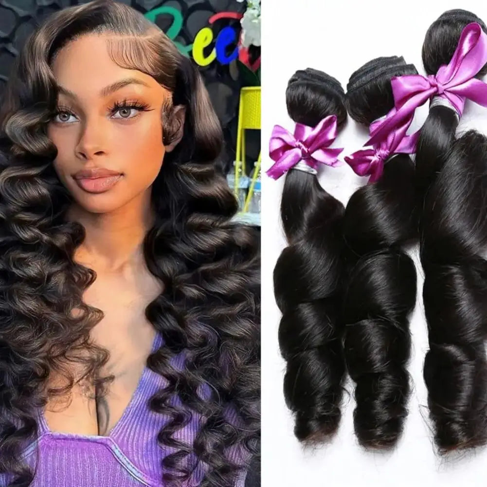 30 Inch Loose Wave Bundles Human Hair Bundles Brazilian 100% Unprocessed Virgin Hair Extensions For Black Women Natural Color